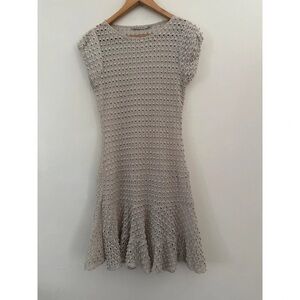 H&M Beige Crochet Cap Sleeve Mini Dress